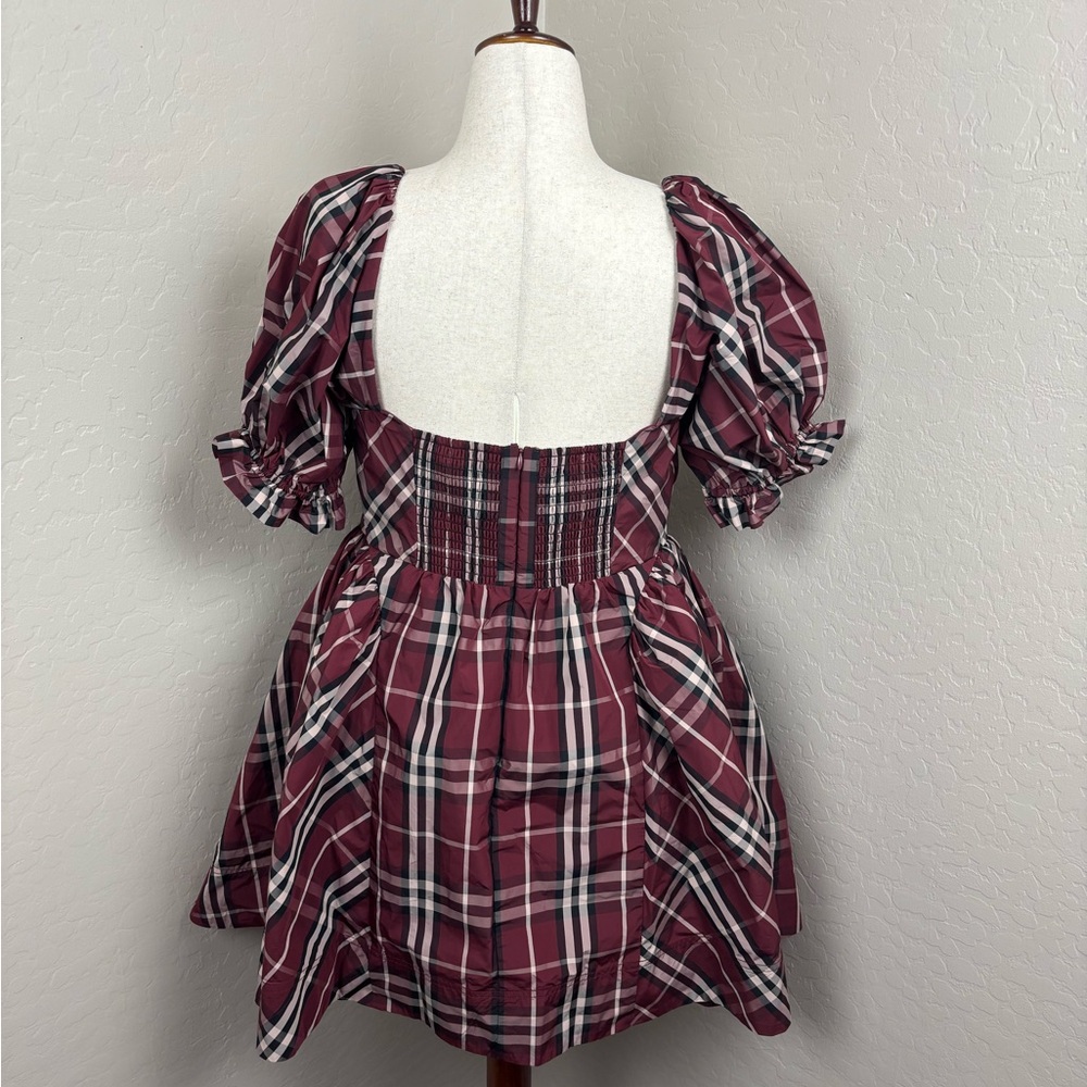 NWT Anthropologie Maeve Red Tartan Plaid Puff‎ Sleeve Mini Dress Size L - Picture 5 of 9